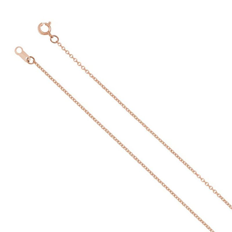 1mm 14k Rose Gold Solid Cable Chain Spring Ring Clasp 20 Inch Necklace
